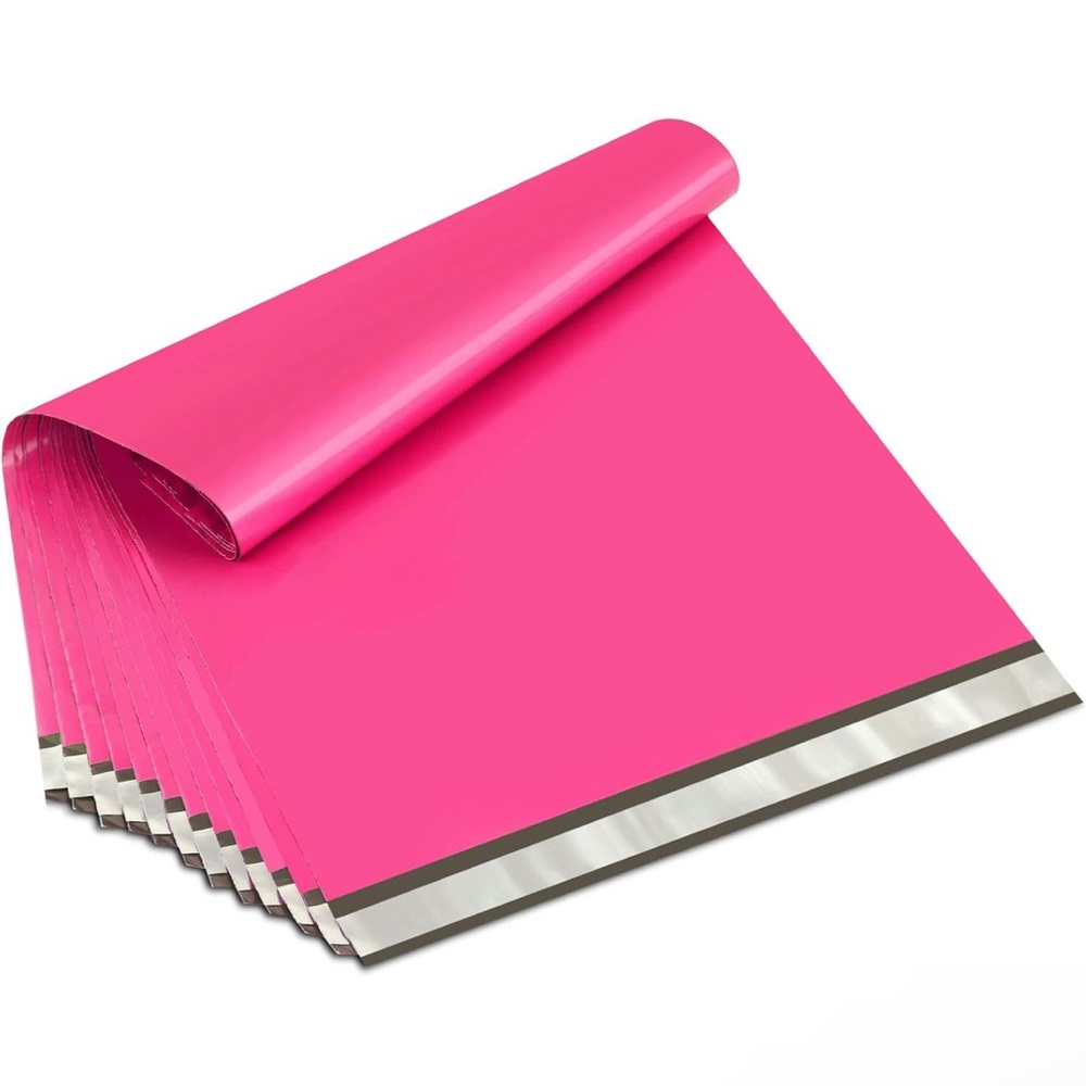 24”x24” hot pink poly mailers bundle of 10 plus thank you cards & stickers